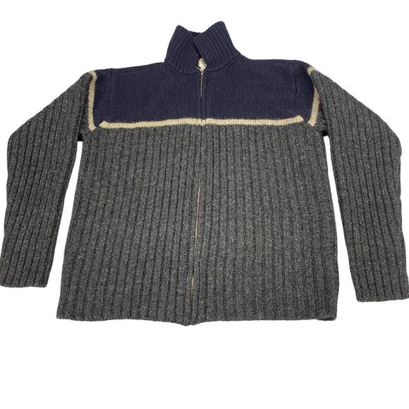 J.CREW Sweater Mens Medium Gray Knit 100% Wool Long Sleeve Full Zipper Outdoor - Picture 10 of 15